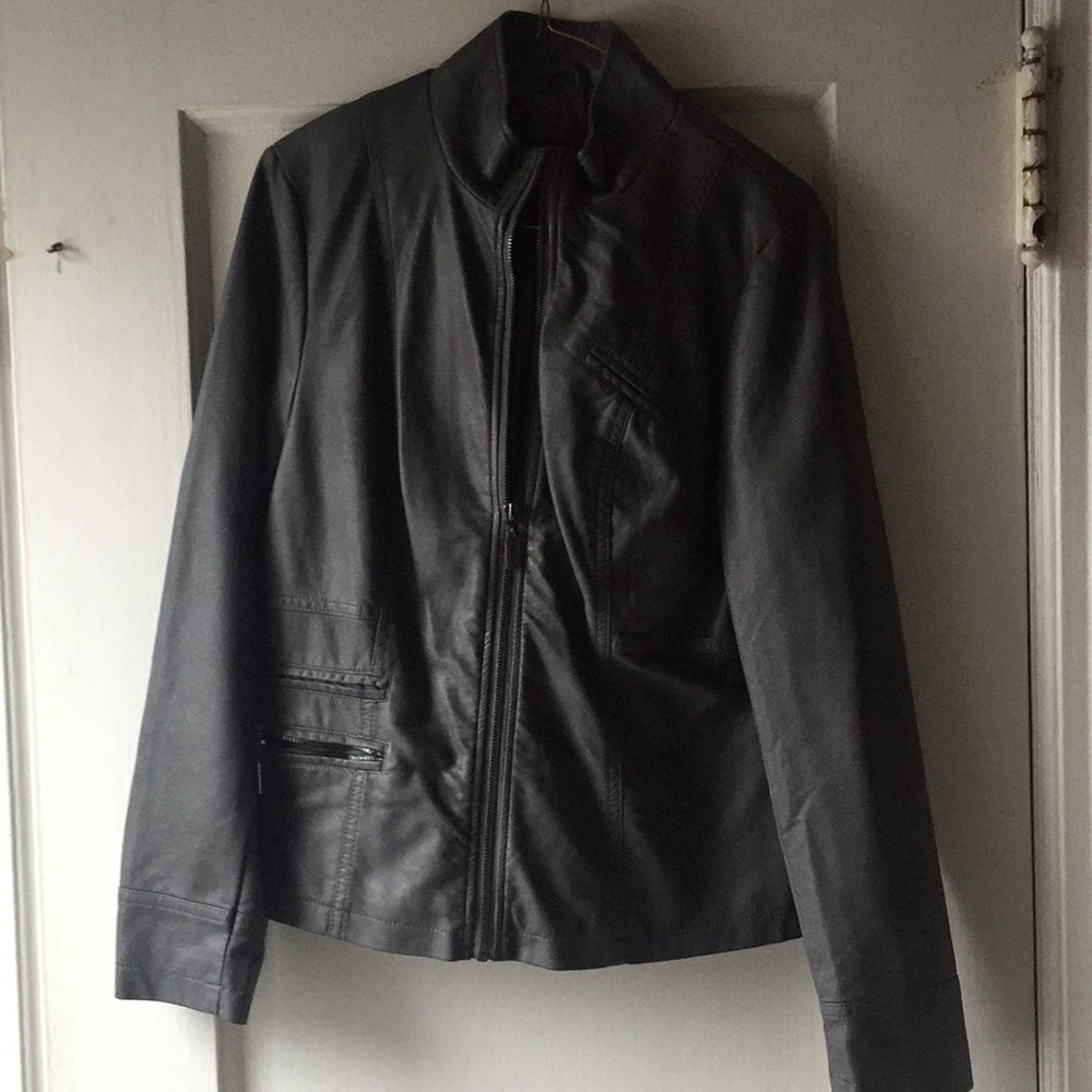Alfani grey faux leather jacket size S